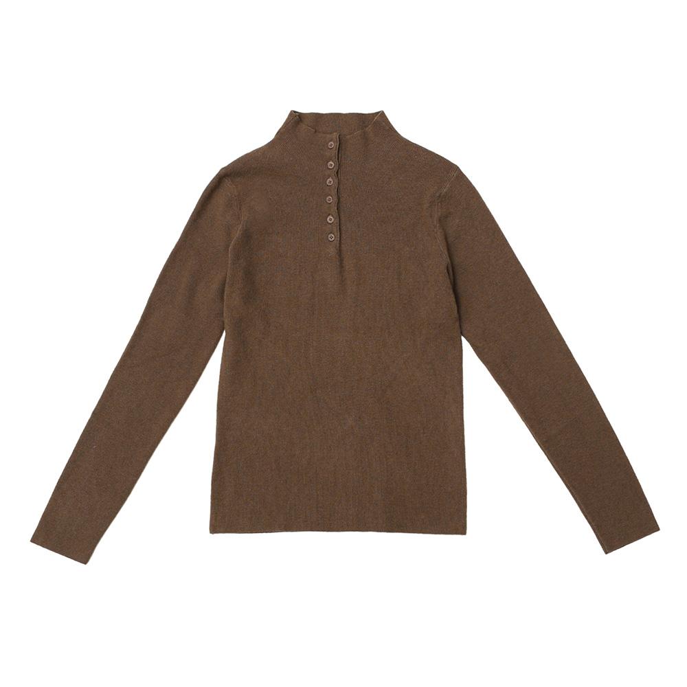 Peulaudeumali Pm_Button-Up Crew Neck Knit Top_Brown