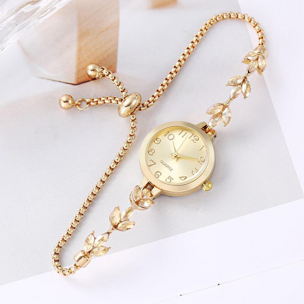 Floral Pattern Diamond Oval Womens Watch Quartz Movement Rhinestone Decor Pointer Display Stainless Steel Band Jewelry Clasp