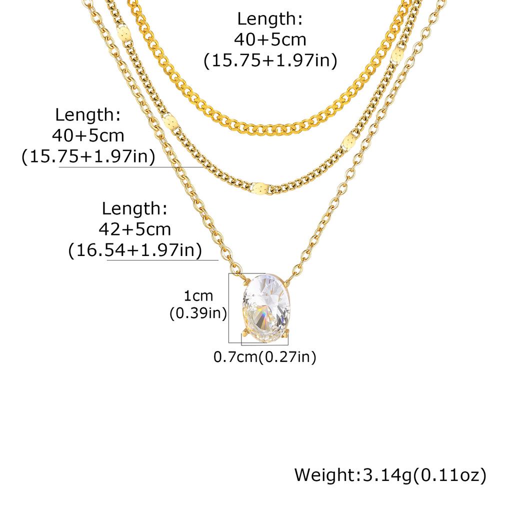 3pcs Set Simple Fashion 18K Gold Plated Stainless Steel Water Drop Heart Zircon Pendant Necklace for Women, Classic Jewelry Set