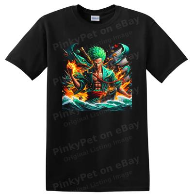 Roronoa Zoro Anime T Shirt W/ Green Haired Swordsman Pirate Ship Art Epic Tee