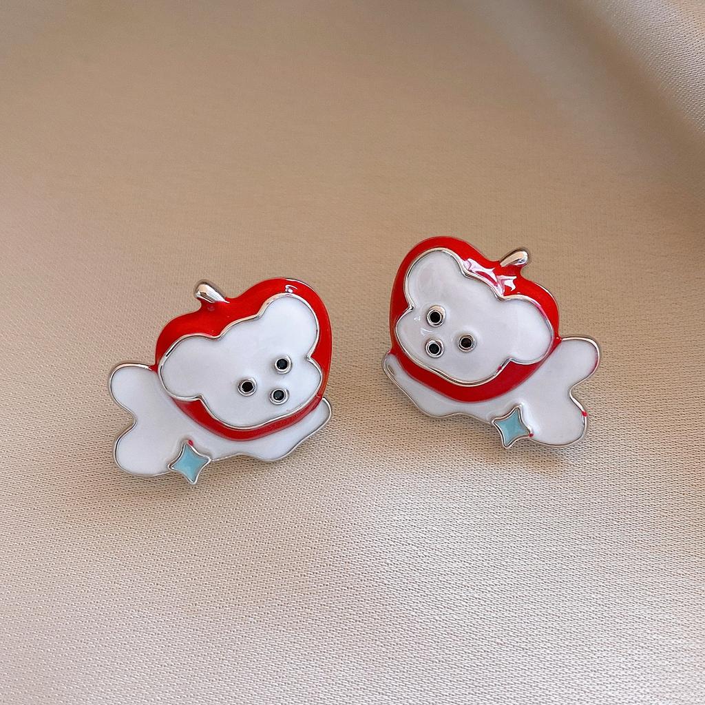 Vintage Simple Zircon Drip Oil Red Apple Earrings Stud Earrings Exquisite Earrings Women