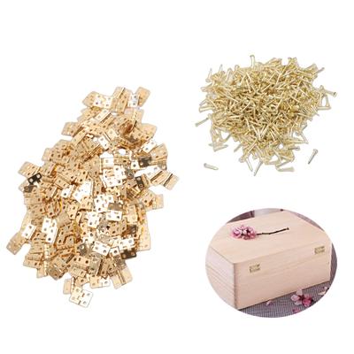 200 Peças Dobradiça 8x10mm 4 Furos Latão Vintage Dobradiças de Toque com Parafusos para Caixa de Joias Gaveta de Armário Pequeno