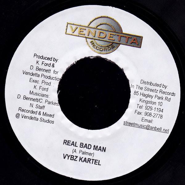 

7-дюймовая пластинка VYBZ KARTEL - Real Bad Man NONE Vendetta Record 2004 Ямайка Регги, Ска и Даб Б/У