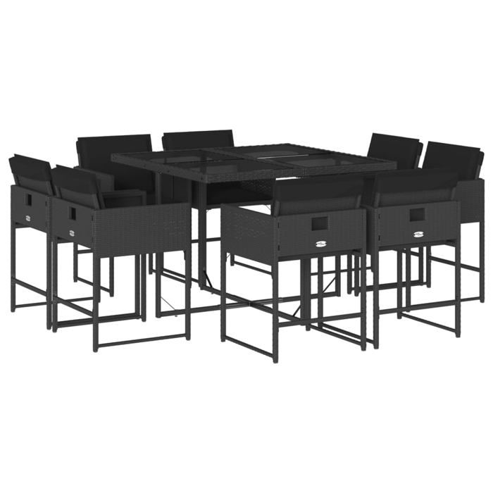 VidaXL 9pcs Garden Dining Set Black Cushions Wicker 3278142