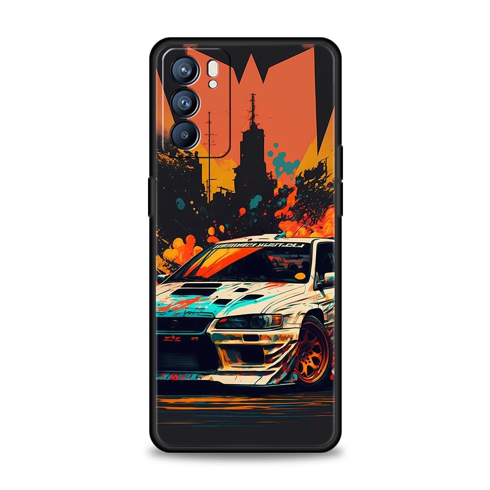 Sports Car JDM Tokyo Drift Case For Oppo Find X6 Pro X5 A54 A53 A52 A9 A15 A95 A17 A16 A76 A74 A57 Reno7 Reno6 Pro Plus 5G Cover