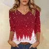 Women's T Shirt CHristmas Print 3/4 Sleeve Daily Weekend Fashion Basic V- Neck Regular Top