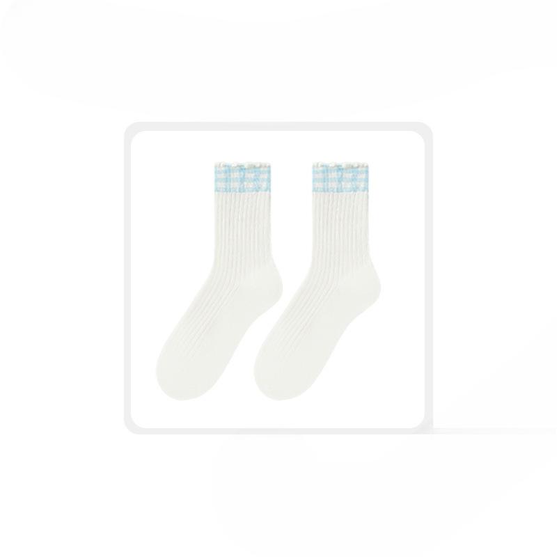 Female Autumn and Winter New Style All Match Match Color Plaid Lace Boneless In Tube Socks