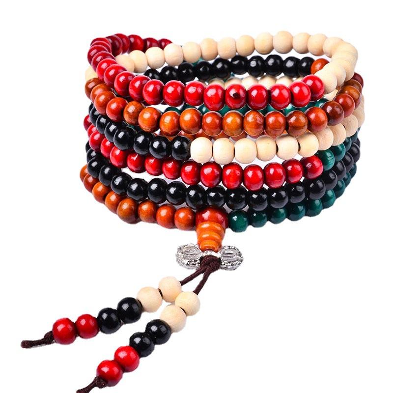 Imitation Red Sandalwood 108 Pieces of Wooden Buddha Beads Bracelet with Blessing Beads Bracelet Necklace Couple Bracelet