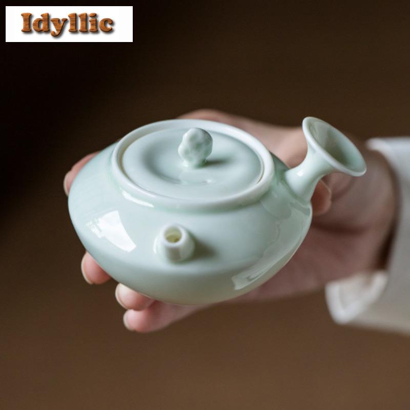 90ml Ivory White Porcelain Side Handle Teapot Antique Tea Infuser Pot Tea Maker Kettle with Strainer Green Tea Tea Items Craft