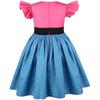 Meisjes Kattenoor Prinsessen Kostuum Set Kitten Print Glanzende Blauwe Jurk met Kinder Verjaardagsfeest Halloween Cosplay Jurk
