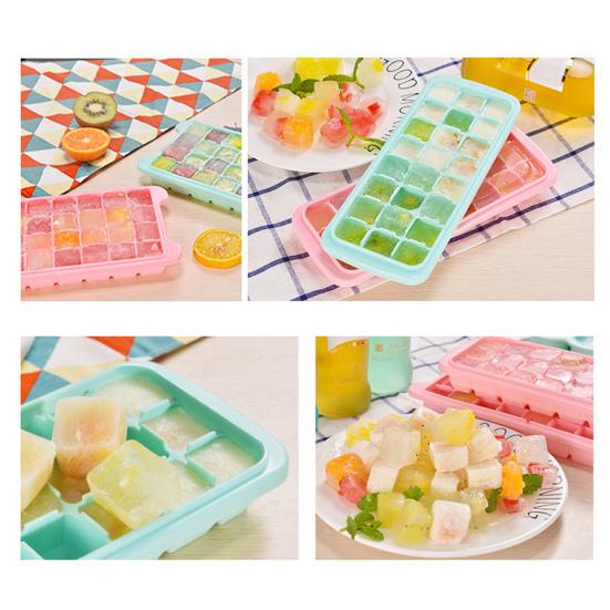 Ice Cube Tray Large Capacity with Cover Silicone 24 Grids Easy Release Ice Cube Trays Kitchen Tool