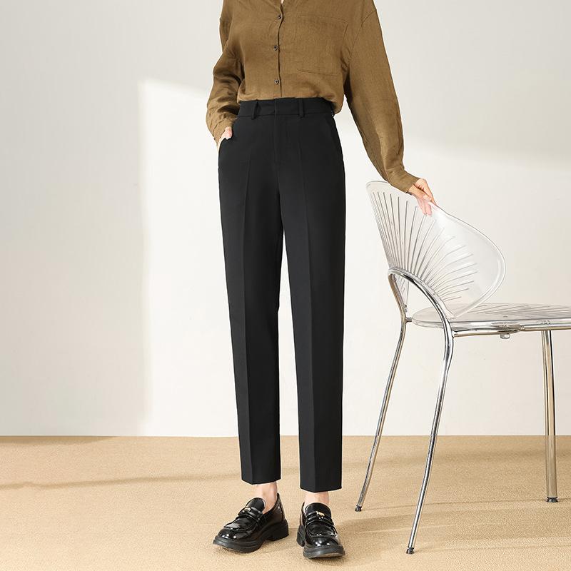 Black Nine-point Suit Pants Women's Professional Dress Autumn New High-waisted Straight Work Commuter Pipe Pants