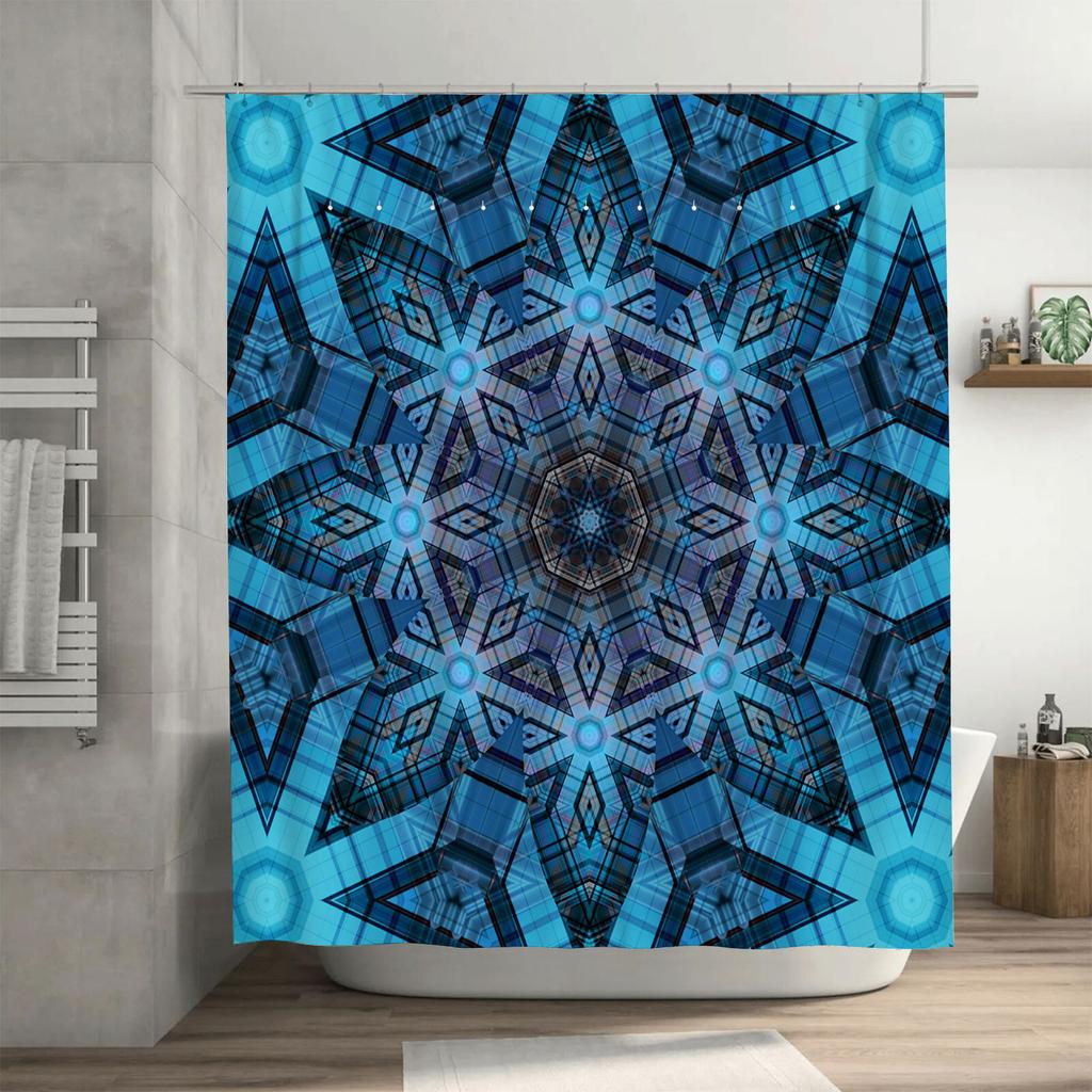 Blaue Blume Duschvorhang Wasserdichter Stoff Heimdekor Badezimmerdekoration Luxus Kristall Design Druck für Moderne Badezimmer (Ja