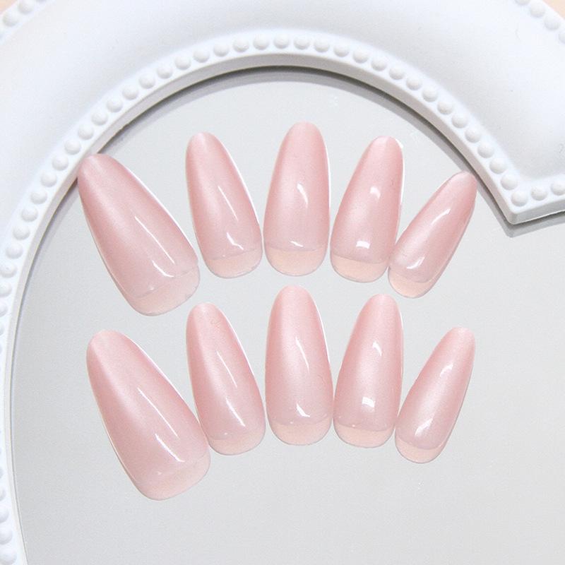 Sommerliche zarte und einfache rosa Katzenauge mittellange und lange Mandelnägel Europäischer und amerikanischer Ins-Stil abnehmbare Nagelkunst-Stücke 30 Stück