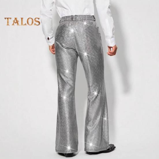 Herrenhose mit glänzenden Pailletten, Retro-Party-Tanzhose mit elastischer Taille, weites Bein, Nachtclub-Diskohose für Bühnenauftritte, Hip-Hop-Bar