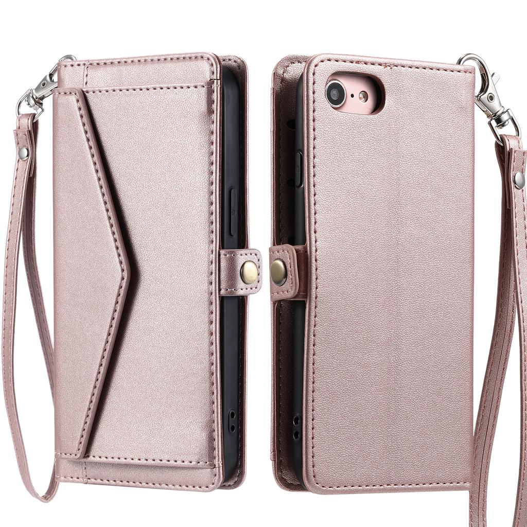 For iPhone 16e Leather Case with Wrist Strap Wallet Stand Phone Cover