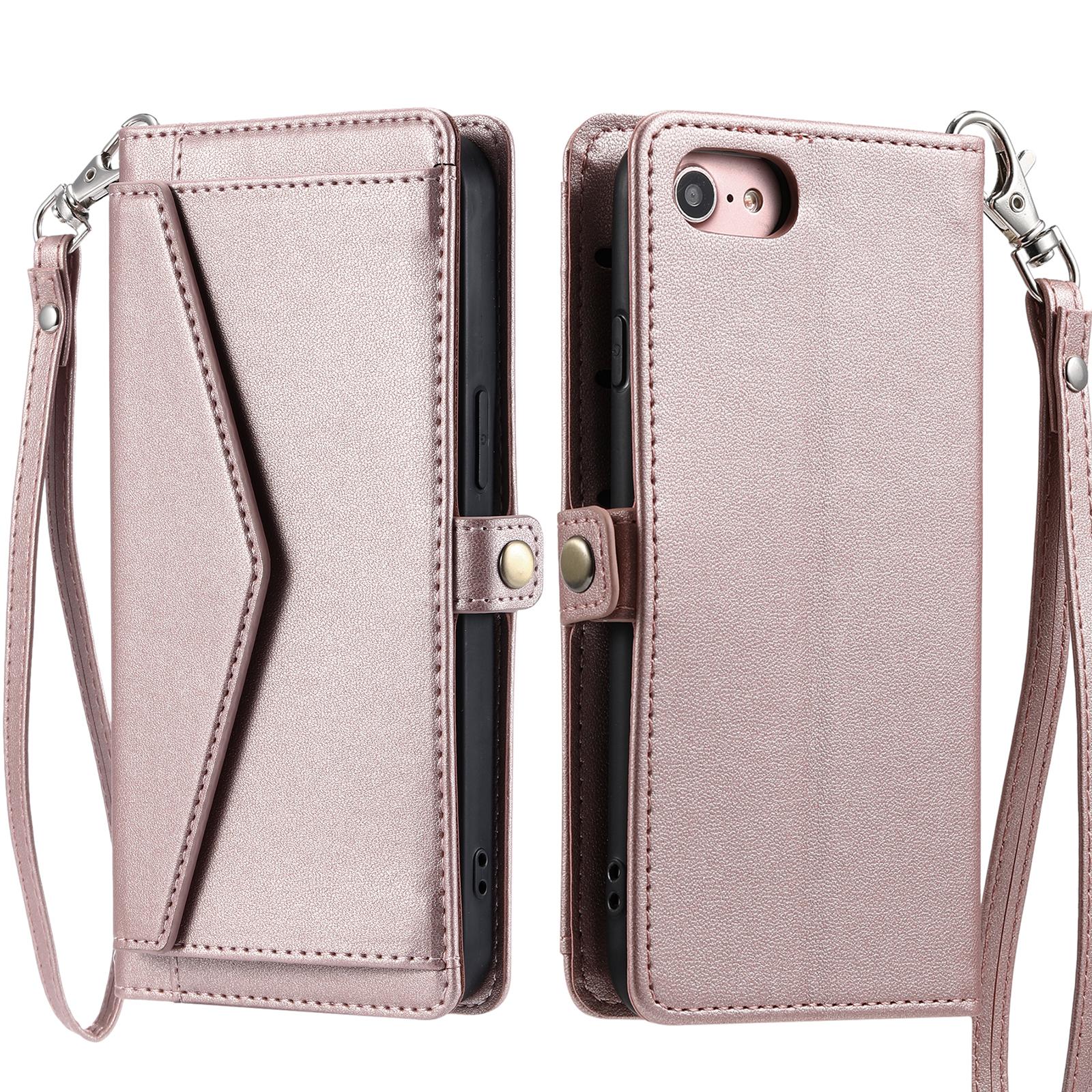 

For iPhone 16e Leather Case with Wrist Strap Wallet Stand Phone Cover E