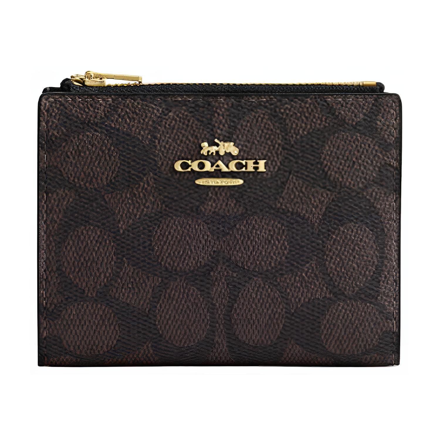 

Coach 12 Brand Logo Double Fold Wallet Women wallet Brown CW803-IMXAQ Walnut Wood