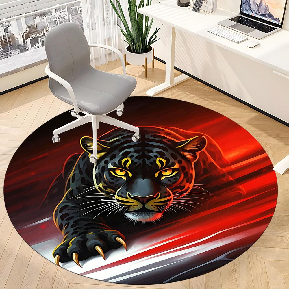 1pc Jaguar Pattern Chair Carpet for Office, Round Non Slip Durable Large Size Office Carpet, Suitable for Office