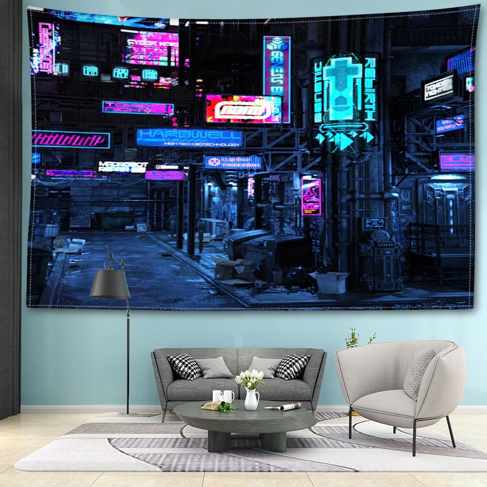 Urban Architecture Night View Tapestry Wall Hanging Minimalist Abstract Art Hippie Tapitz Living Room Bedroom Home Decor