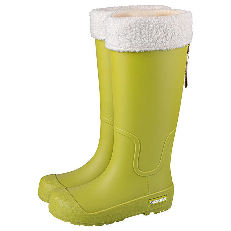 New Japanese and Korean Medium and High Rain Boots for Women, Wearing Velvet Warm, Non-slip and Waterproof Fashionable Women's Rain Shoes
