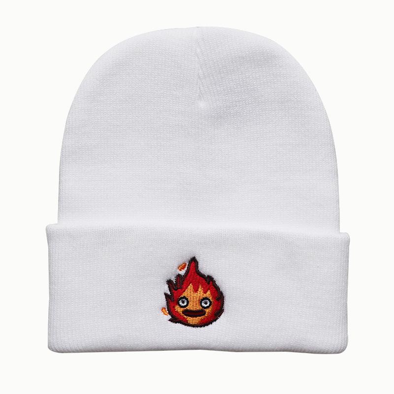 

New autumn and winter trendy cartoon anime Little Fireman embroidered knitted hat for men and women, warm pullover wool hat Adjustable белый