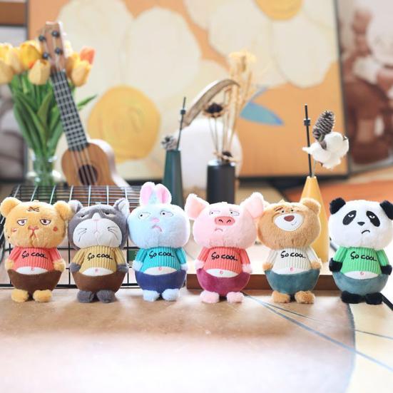 Cat Plush Pendant Keychain Cute Animal Bag Charm Soft Fluffy Pig Panda Bear Rabbit Portable Hanging Chain Decompress Toy