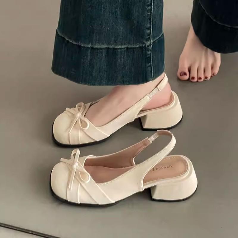 Baotou thick heel sandals women's summer wear bow with skirt Mary Jane single