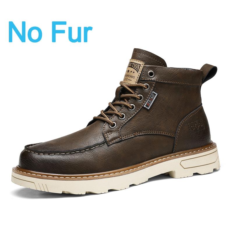 Fashion 2025 Mens Thick Bottom Boots Leather Fashion Non-Slip Motorcycle Ankle Boots British Style Comfortable Versatile Business Shoes