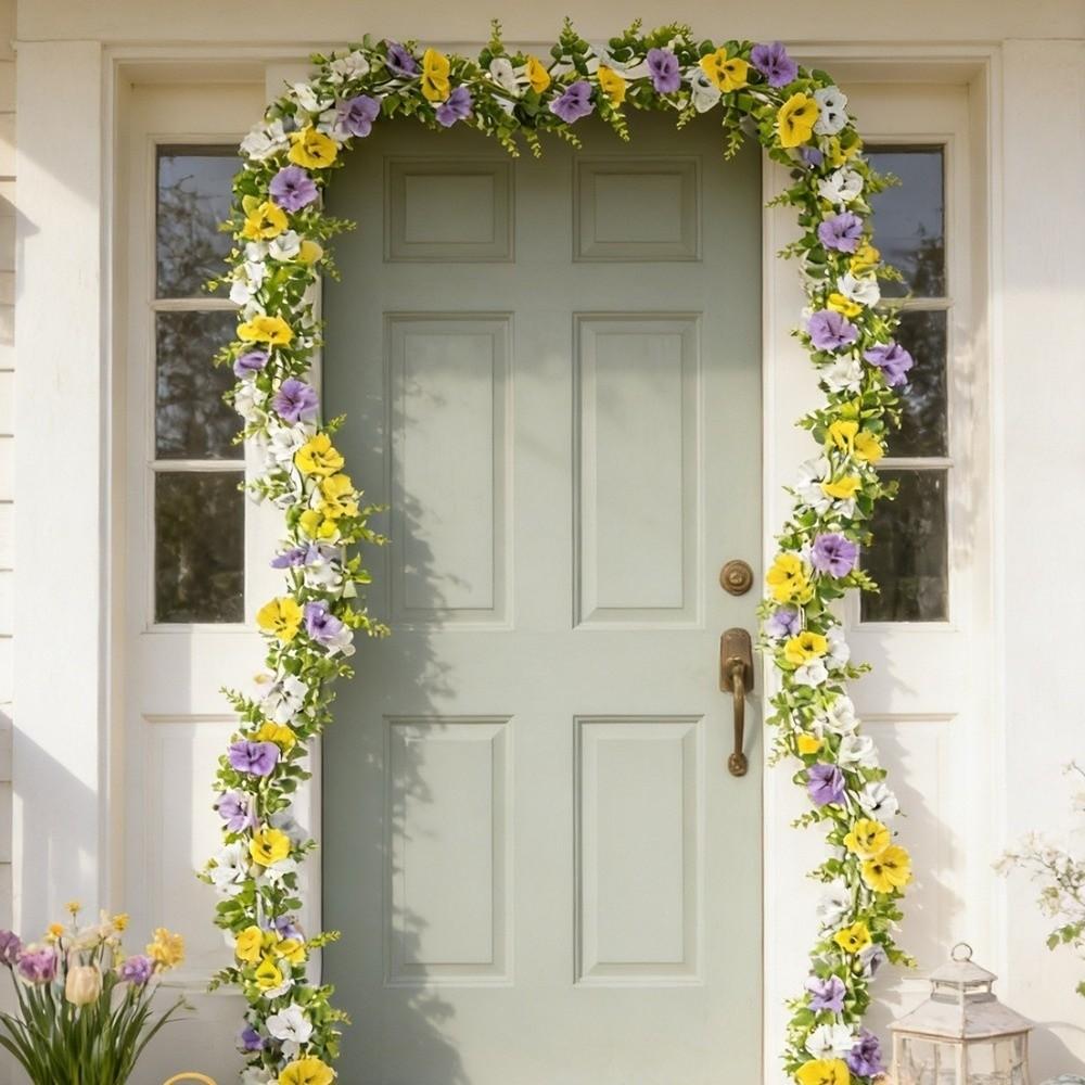 Flexible Artificial Pansy Vines UV Resistant Pansy Eucalyptus Vines Garden Decor