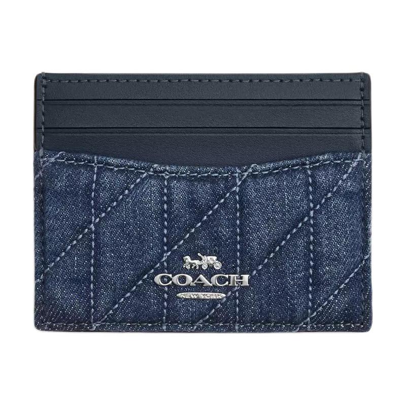 COACH Slim 10 Slim Quilted Classic Logo Smooth Leather Card Holder Regular Women s Denim Blue Denim blue синий