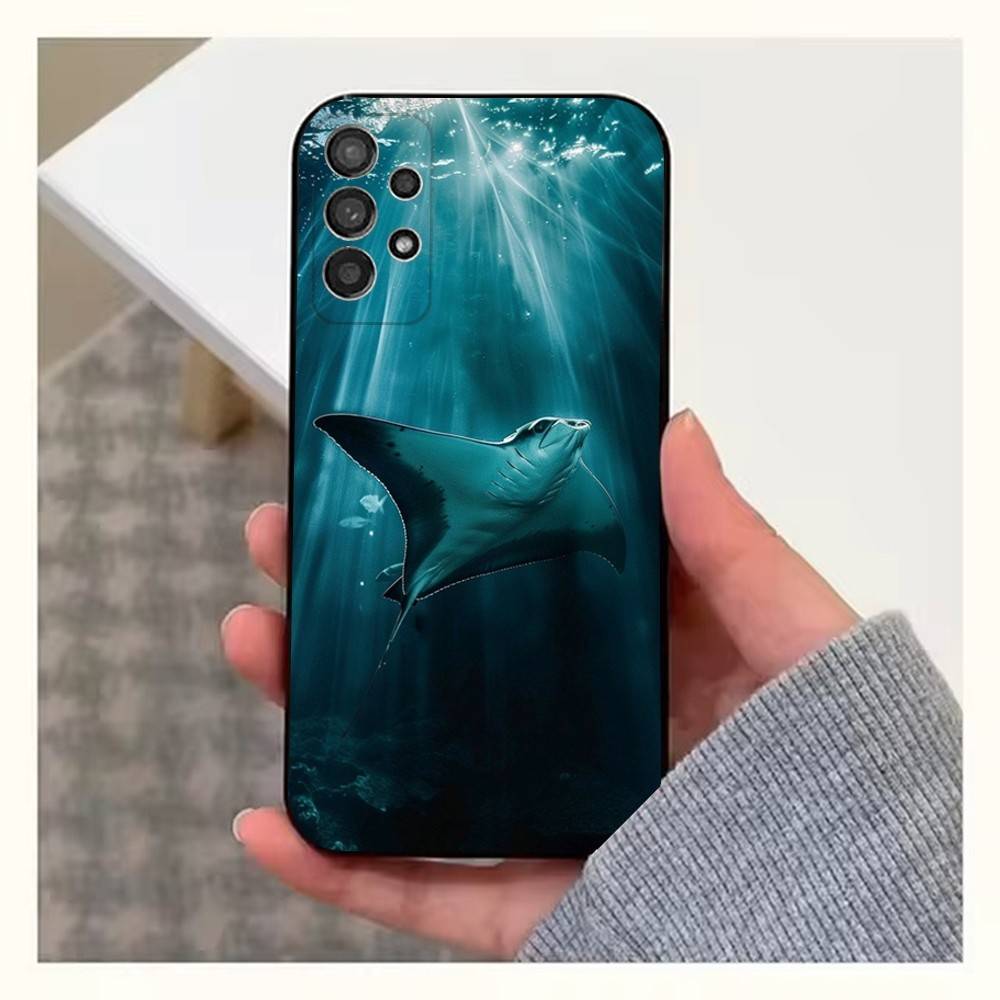 Manta Ray Ocean Animal Phone For Samsung S22,S25,S24,S23,Ultra,FE,Plus,S21,S20,S10,S9,Lite,Soft Silicone Black