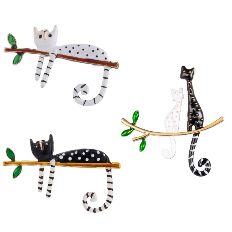 White Cat Lapel Pin for Women Lazy Cat Tree Pin Exquisite Enamel Cute Cat Branch Pin Badge Lapel Pin Jewelry Ornament