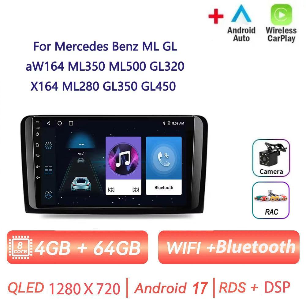 Autoradio Android 17 pour Mercedes Benz ML GL aW164 ML350 ML500 GL320 X164 ML280 GL350 GL450 4G BT CarPlay sans fil
