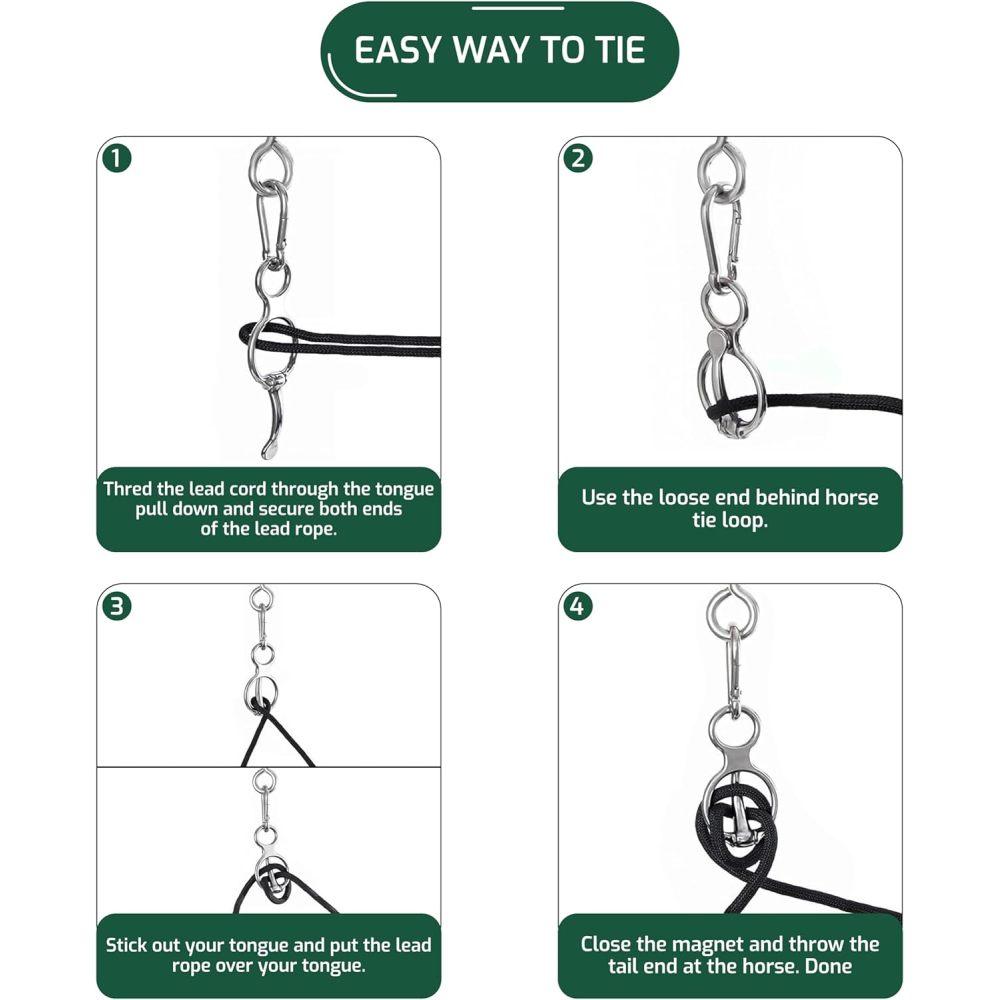 1 zestaw kółek do wiązania koni, bezpieczne akcesoria do wiązania koni, humanitarny sposób na wiązanie koni, magnetyczny pierścień do wiązania i chowania