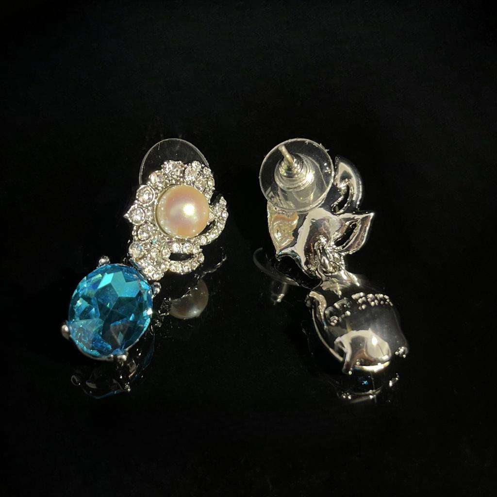 Fashionable Retro Style Inlaid Zircon Blue Droplet Pearl Necklace Earrings Look Elegant And When Worn