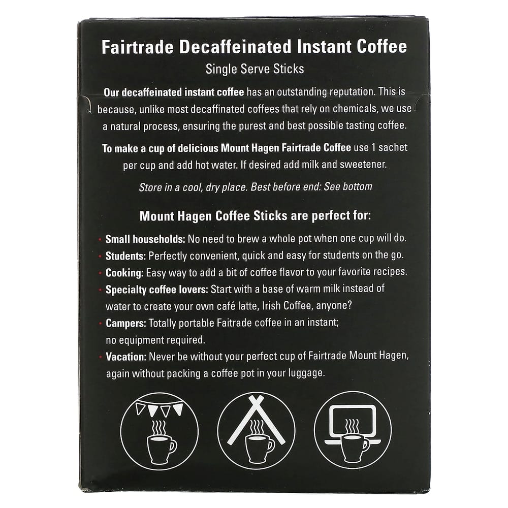 Mount Hagen Fair Trade Decaffeinated Instant Coffee Individual Sticks, 25 Count, 50g (1.76oz)