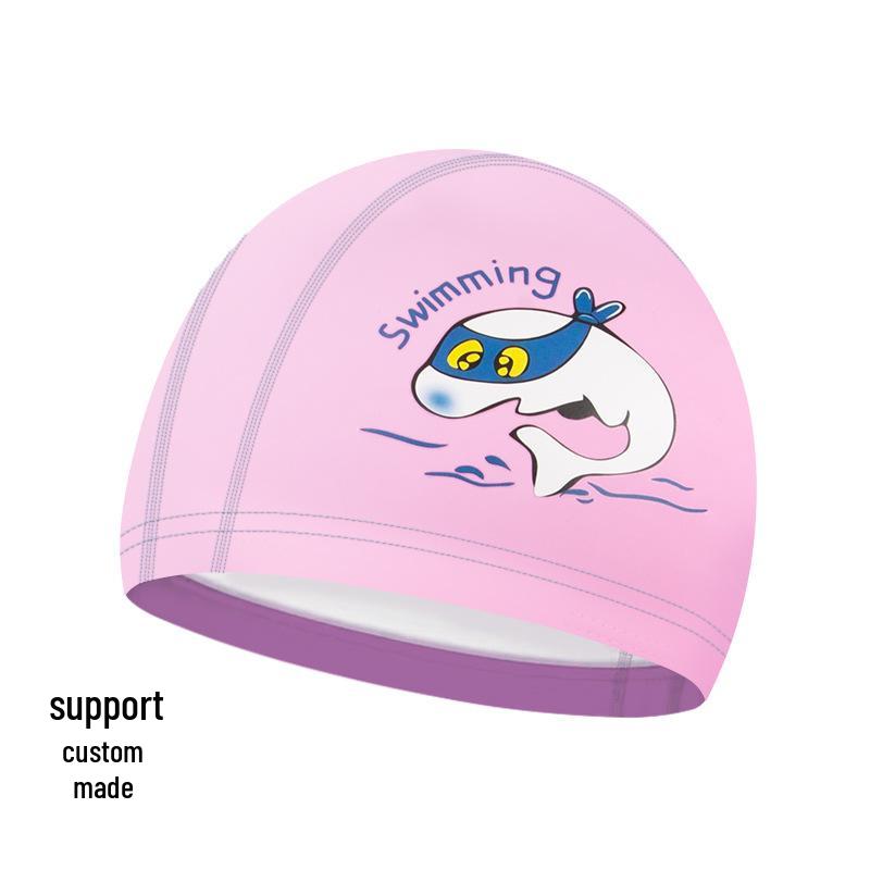Children's PU Swim Cap: Non-Tightening, Ear-Protecting, Cute Cartoon Design for Boys and Girls.
