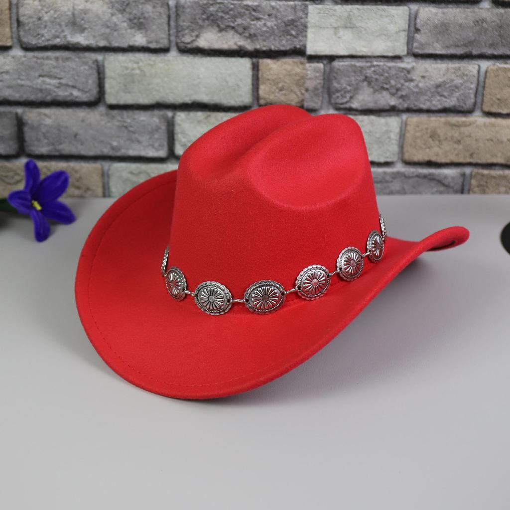 Hochwertiger Retro-Cowboyhut mit Metallkette und großem Schirm