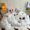 Love Cute Pet~ Thickened Milk Fleece Towel Embroidered Striped Love Rabbit Bed Four-Piece Coral Fleece 1.5 Meters