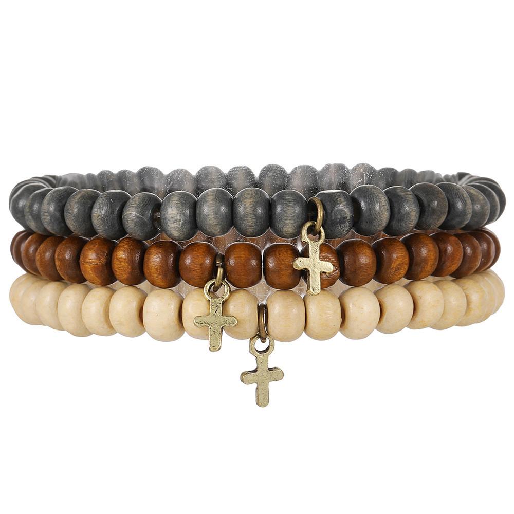 Mehrschichtiges, stapelbares Armband-Set aus Holzperlen für Damen und Herren im handgefertigten afrikanischen Türkis-Stil