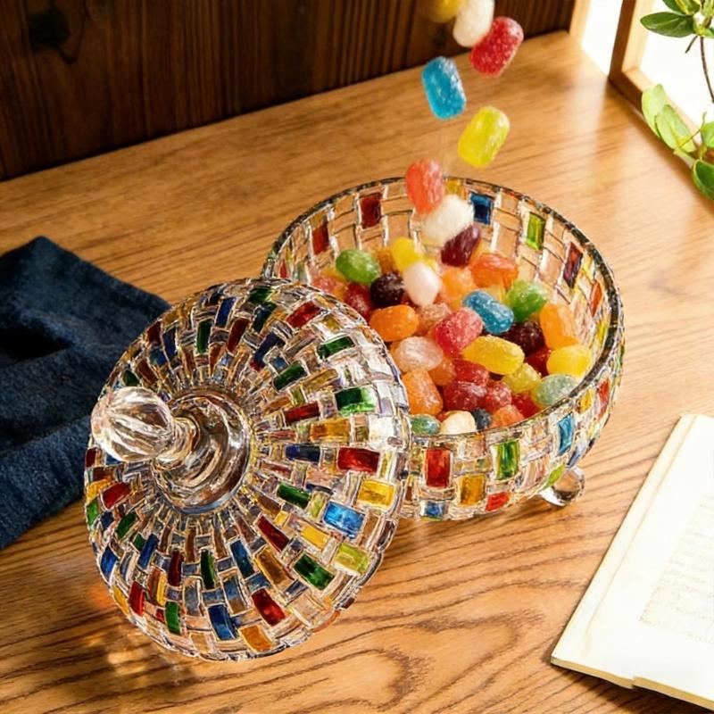 Bunte Glasbehälter mit Deckel Kristallgläser Süßigkeitenschalen Schmuckschatulle für Hochzeit, Weihnachtsfeier Dekorative Süßigkeitenschale