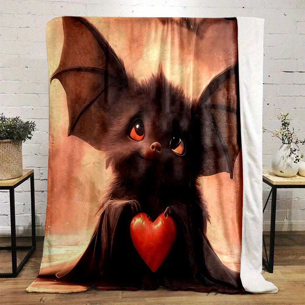 Cute Bat Blanket Cartoon Heart Pattern Soft Warm Throw for Bed Sofa Living Room Office Travel Gift