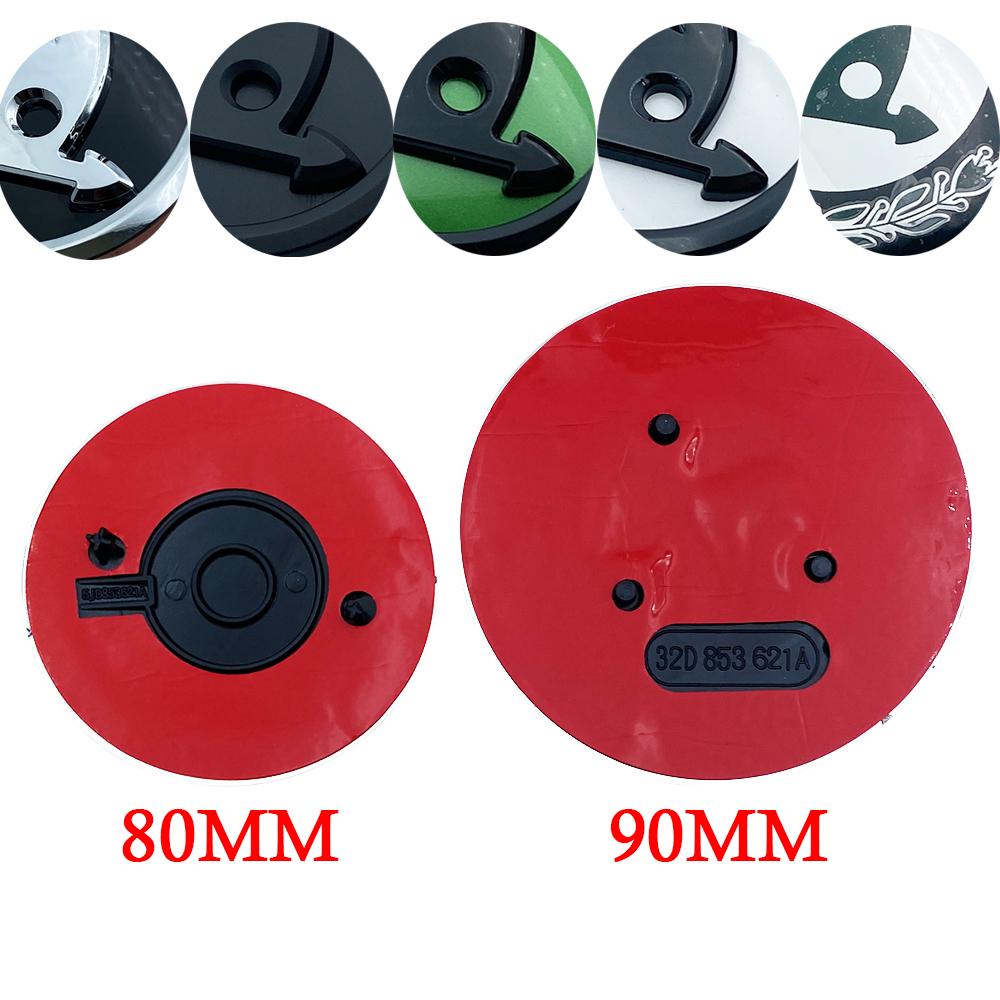 2Pcs 80MM/90MM 3D Car Emblem Badge Hood Front Rear Trunk Logo For Skoda Fabia 1 2 Octavia A7 RS Superb Rapid Yeti Karoq Vision