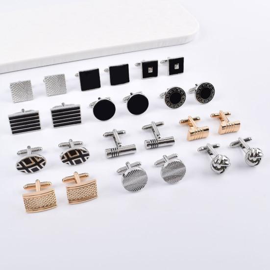 Yousheng 1 Pair Cufflinks Polished Smooth Surface French Style Hollow Twist Round Square Shape Men Suit Shirt Cufflinks  DIY Craft Buttons