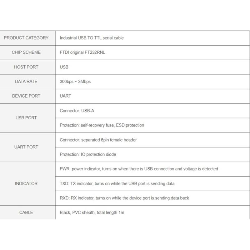 Industrial USB To TTL Serial Adapters Cable USB To TTL (C) Converters FT232RNL Chip Serial Port Debugging Cable 3.3V/5V