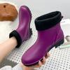 2025 new low-tube warm rain shoes outer wear women's medium-tube rain boots four-season water shoes plus cotton rubber shoes 2025