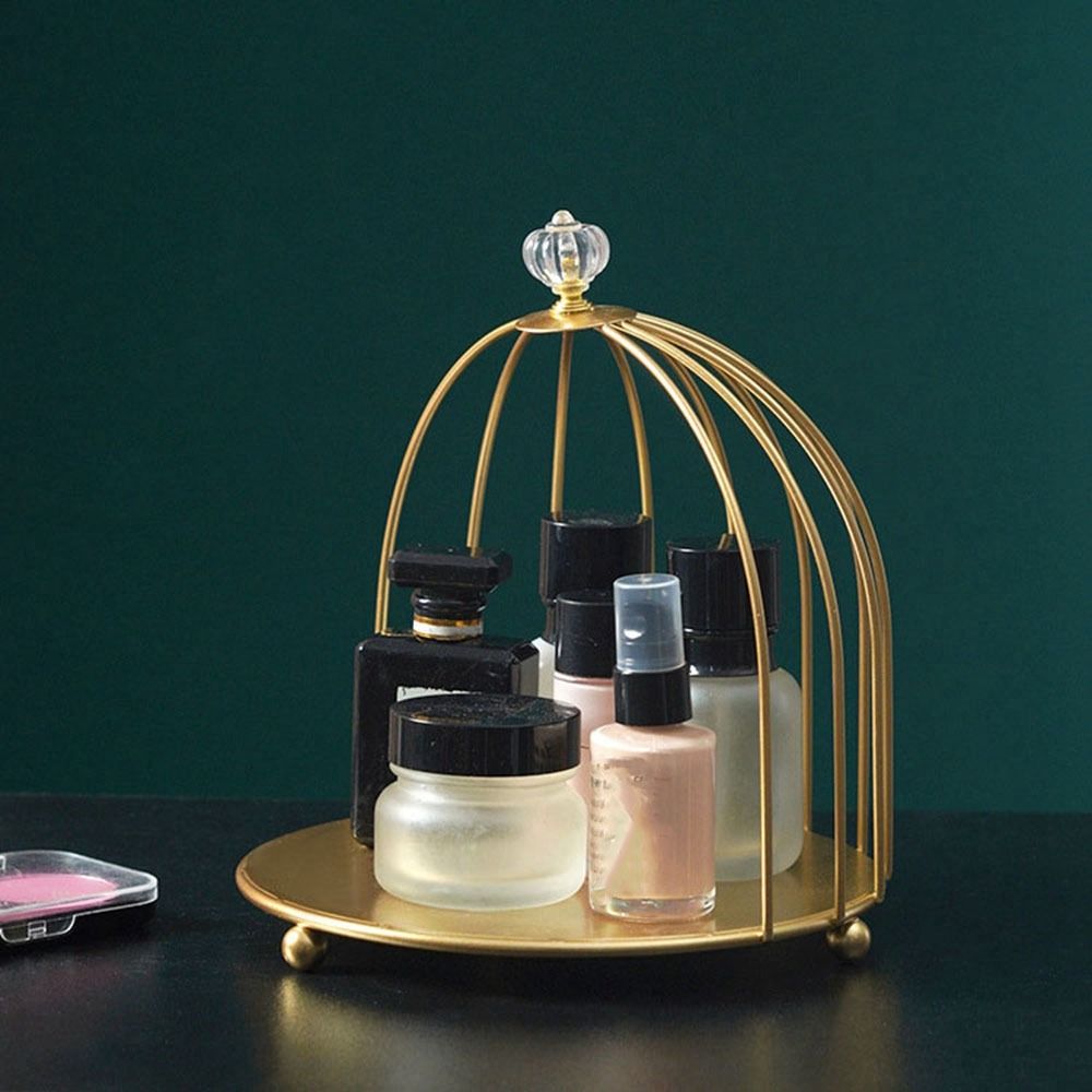 Wrought Iron Bird Cage Rack Gold Skin Care Products Finishing Rack Cosmetics Storage Rack  Bathroom