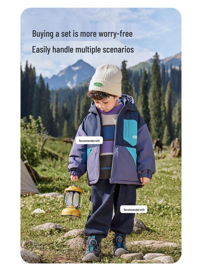 European Boys' Contrast Color Waterproof Thick Winter Jacket 2025 - New Baby & Toddler Cotton Outerwear
