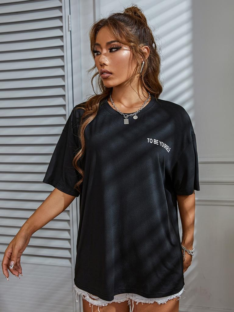 To Be Yourself Letter T-Shirts Women Street Funny Tshirt O-Neck Breathable Cotton Clothing Summer Fashion Casual T Shirt Female